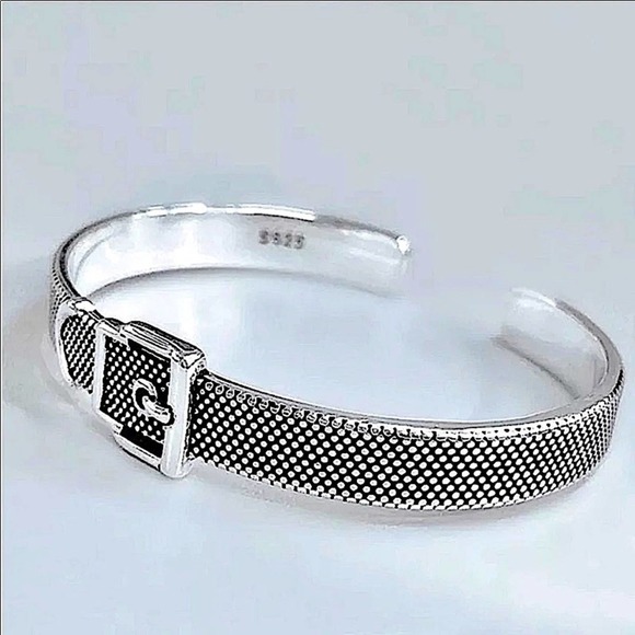 Sterling Silver Buckle Design Cuff Bracelet & Ring Bundle - Picture 4 of 8